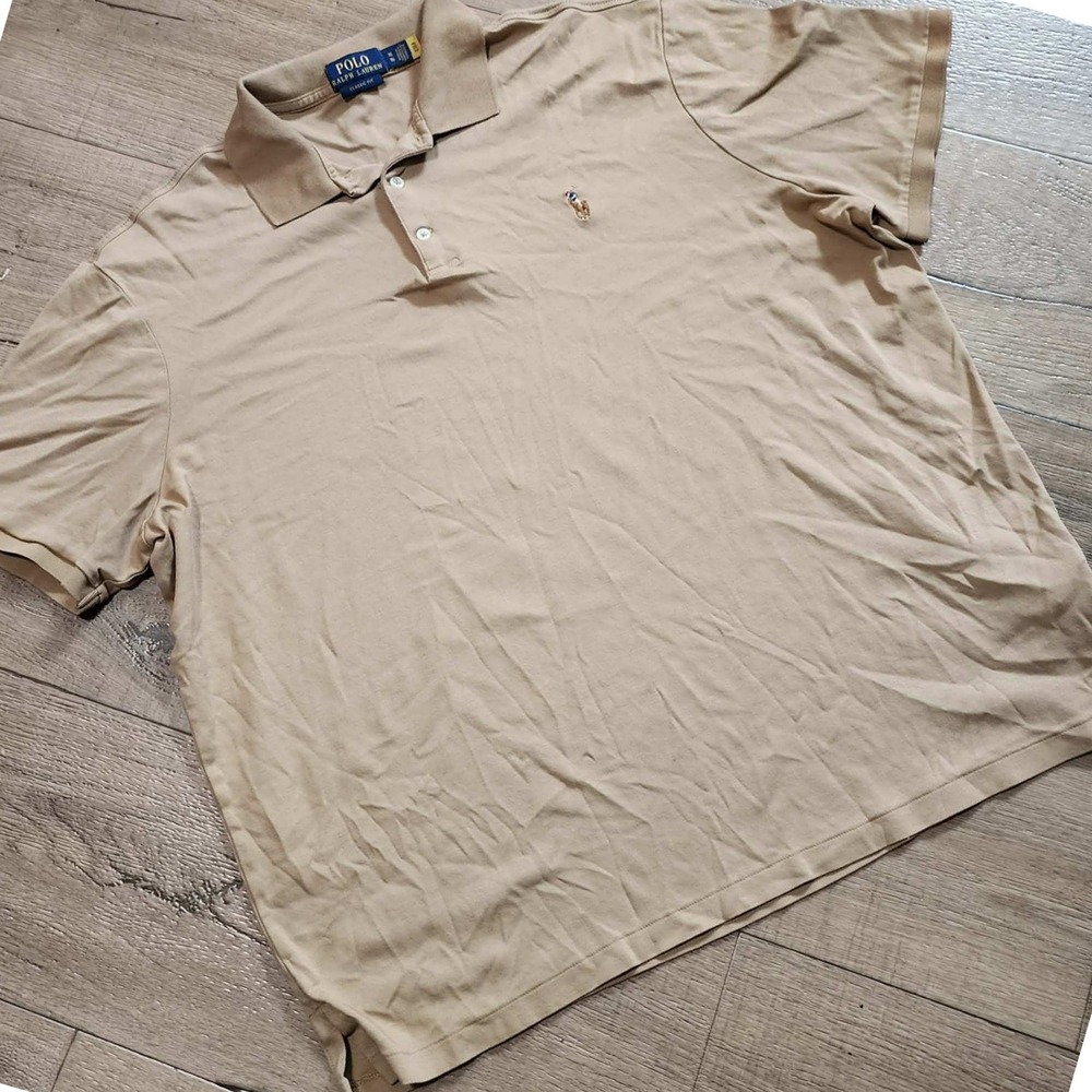 Polo Ralph Lauren Mens Classic Fit Polo Shirt Tan Khaki XL Flesh Pony